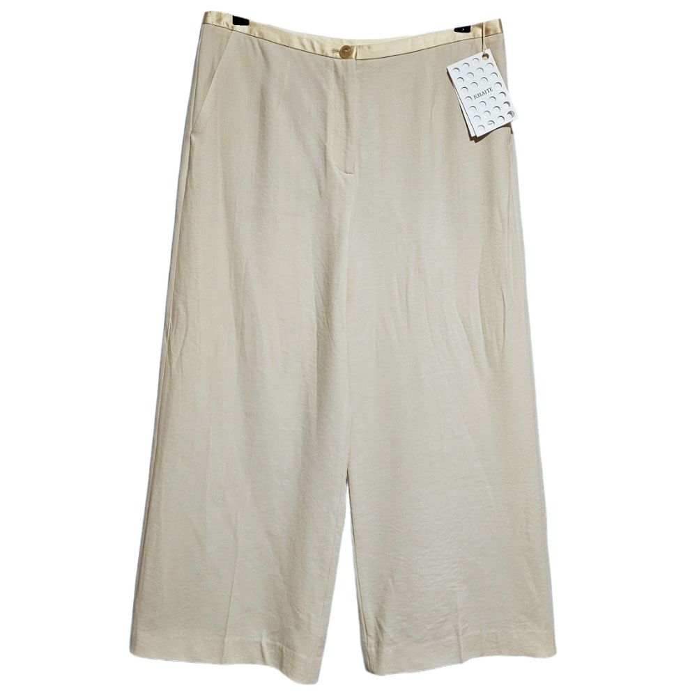 Khaite Pheadra Satin-Trimmed Wool-Blend Wide-Leg Pants in Cream Size 10 NWT - Picture 4 of 7